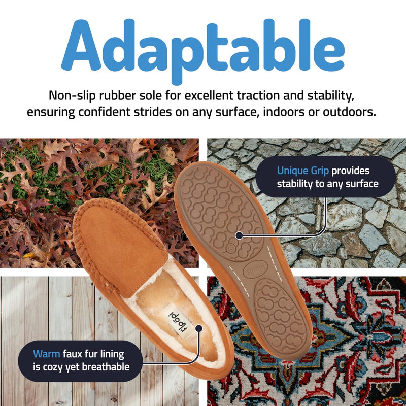 Floopi Women Slippers Moccasins, Soft Faux Fur Lining with Cozy Memory Foam, Ladies House Slippers for Women with Indoor & Outdoor Anti-Skid Sole(8, Chestnut-323) - Image 3